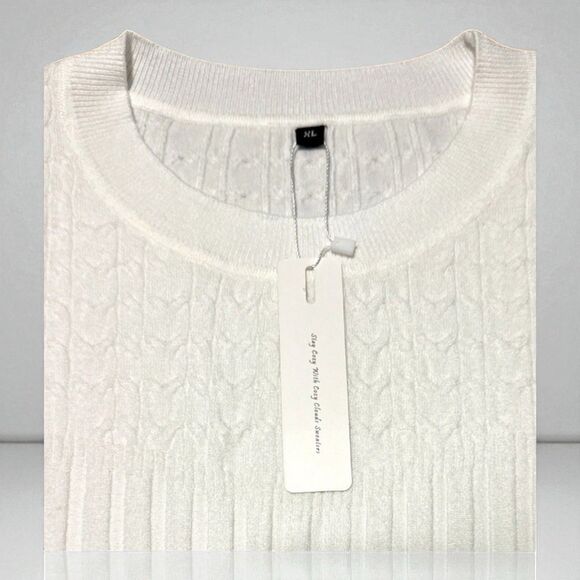 Arach & Cloz Blue Knit Sweater Women’s XL Short Sleeve Pullover Ruffle Hem NWT - Picture 3 of 3